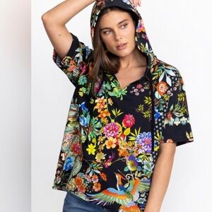 Floral Black Hooded Women's Top